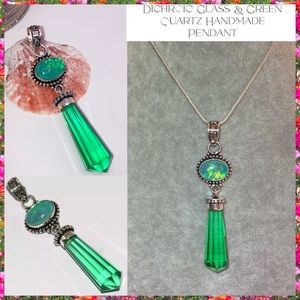 Green Quartz & Dichroic Glass Handmade Pendant
